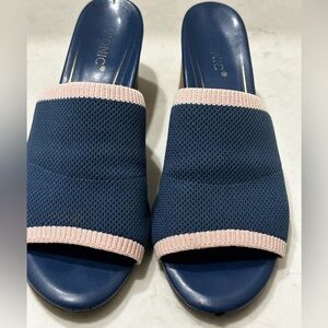 Vionic Fleur Size 9.5 Womens Sandals Navy Blue Pink Heels Slides Comfort
